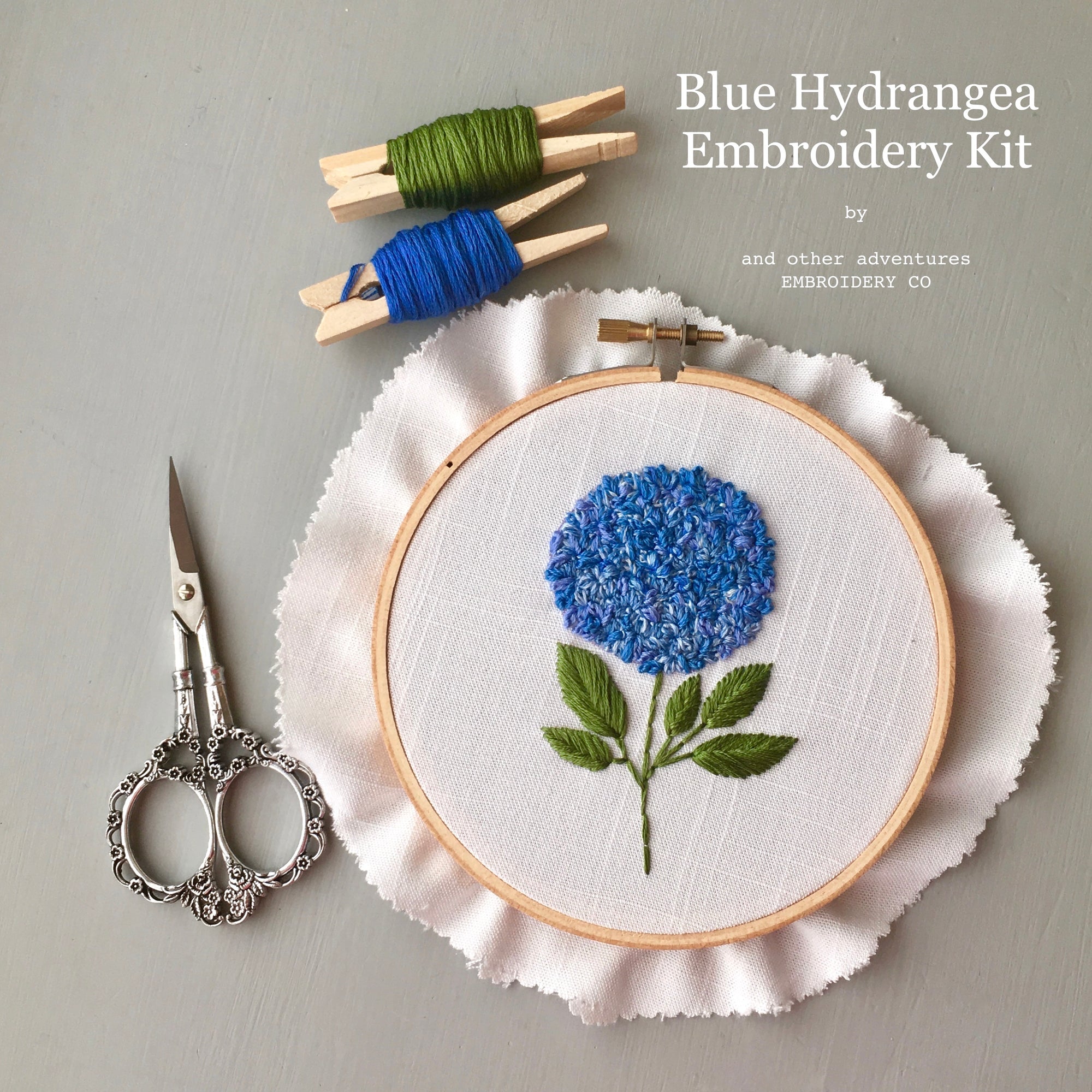 Modern Hand Embroidery Kit - Blue Hydrangea by And Other Adventures Embroidery Co