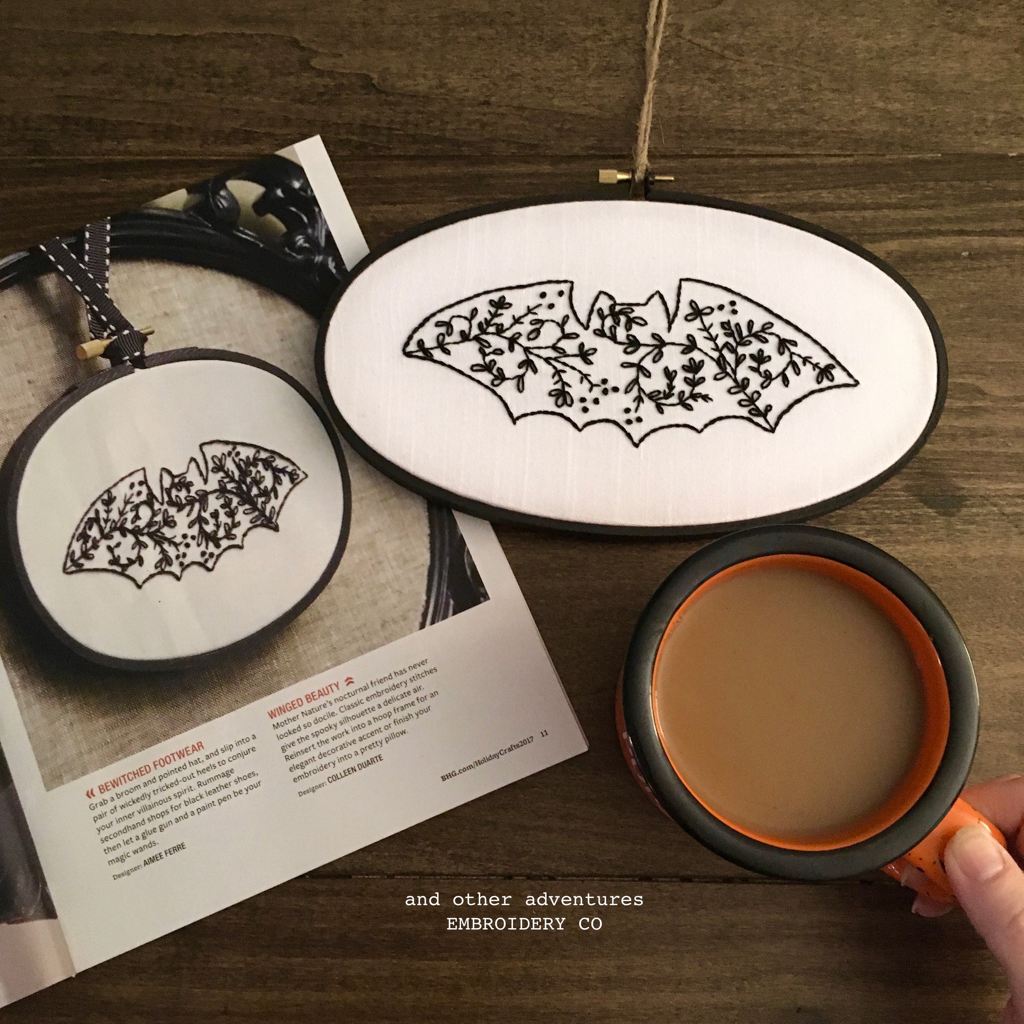 Bat Embroidery Hoop Halloween Decor by And Other Adventures Embroidery Co