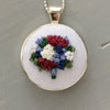 Burgundy and Blue Floral Bouquet Embroidered Necklace