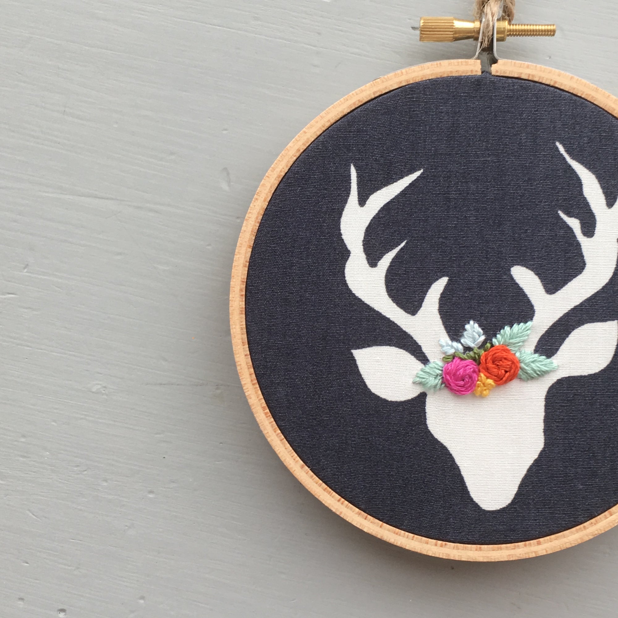 Hand embroidered deer ornament by And Other Adventures Embroidery Co