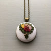Embroidered Necklace - Mustard Yellow and Crimson Flower Bouquet