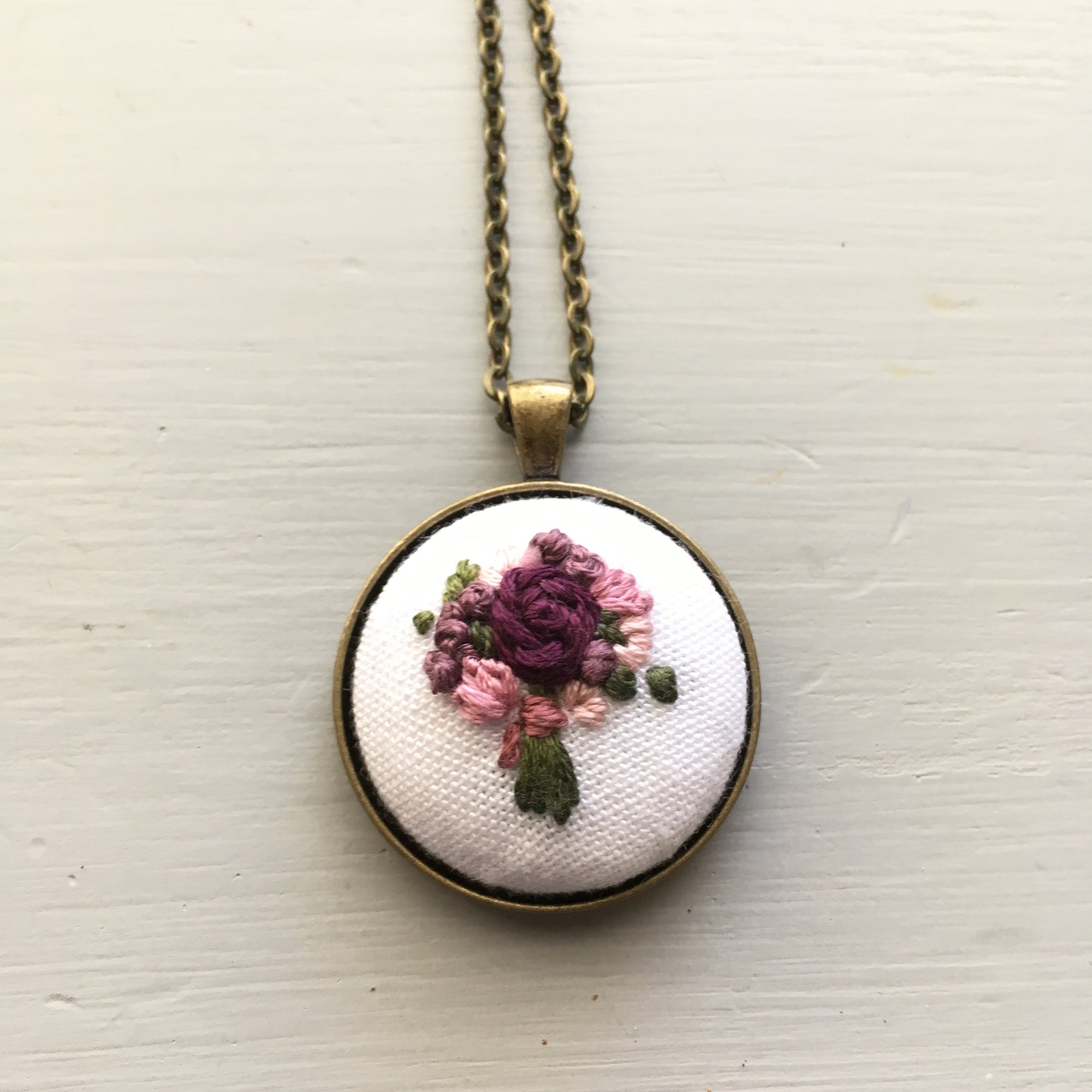 Plum Floral Embroidery Necklace