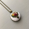 Embroidered Necklace - Mustard Yellow and Crimson Flower Bouquet