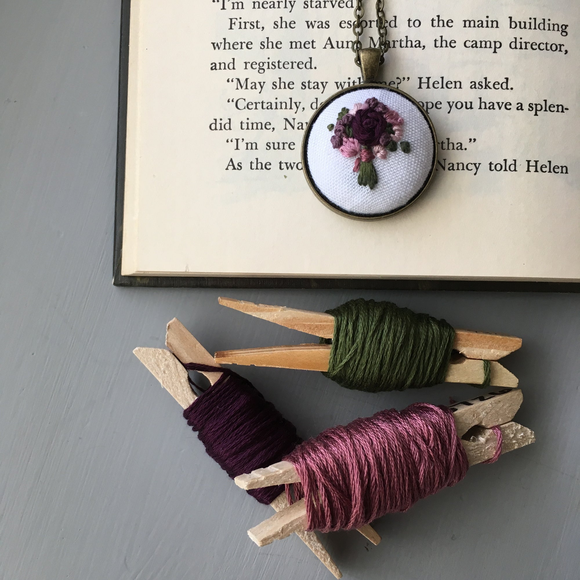 Plum Floral Embroidery Necklace